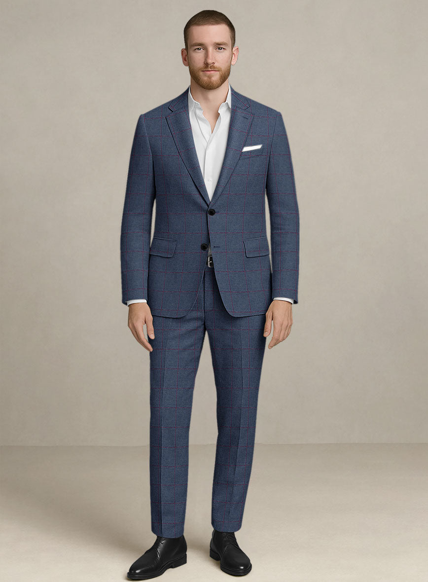 Italian Murano Leopo Blue Wool Linen Suit - StudioSuits