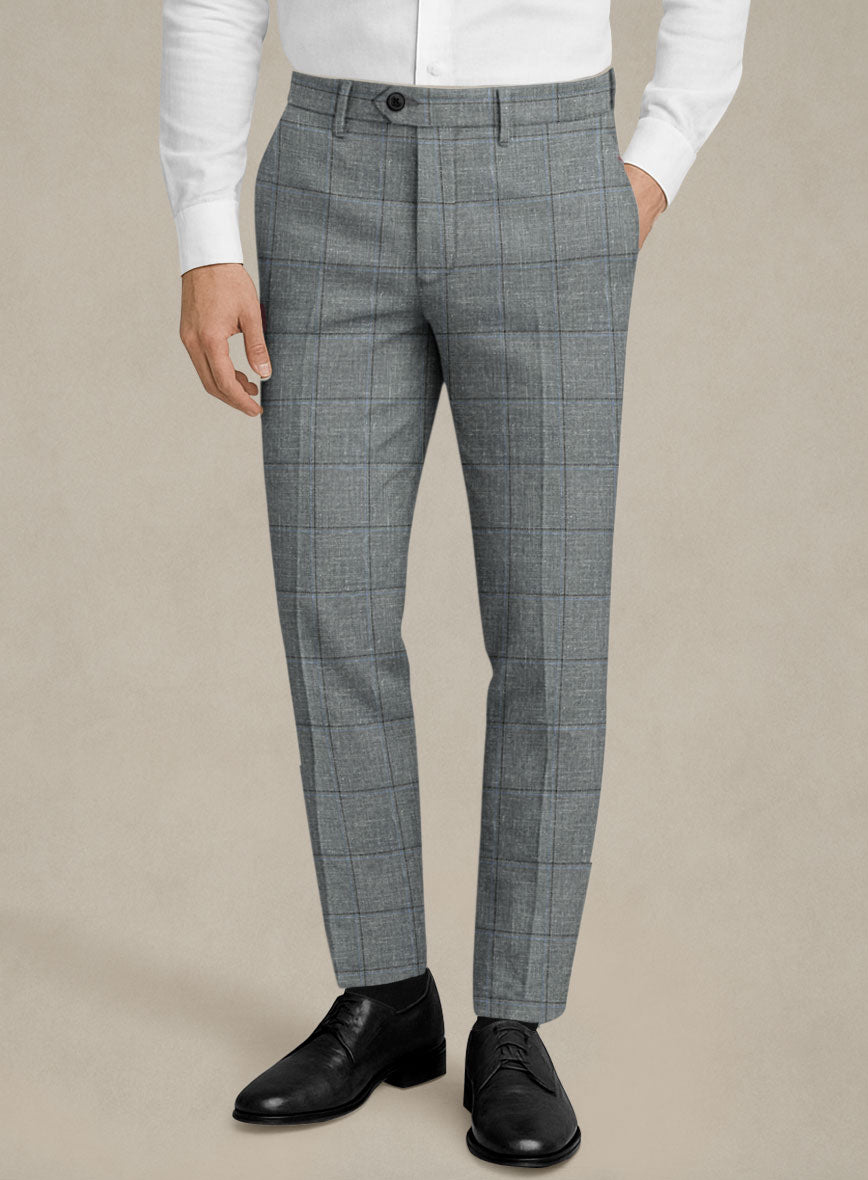 Italian Murano Lig Gray Wool Linen Silk Pants - StudioSuits