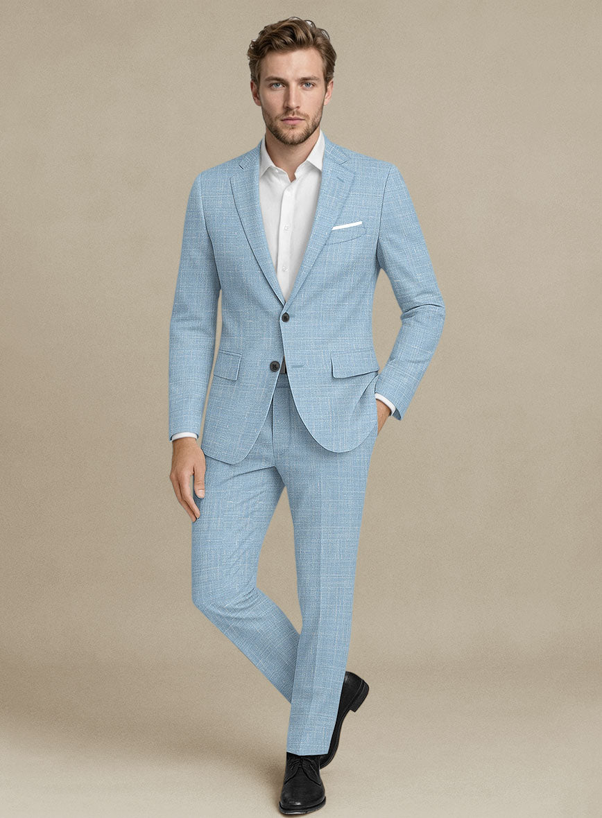 Italian Murano Light Blue Wool Linen Suit - StudioSuits