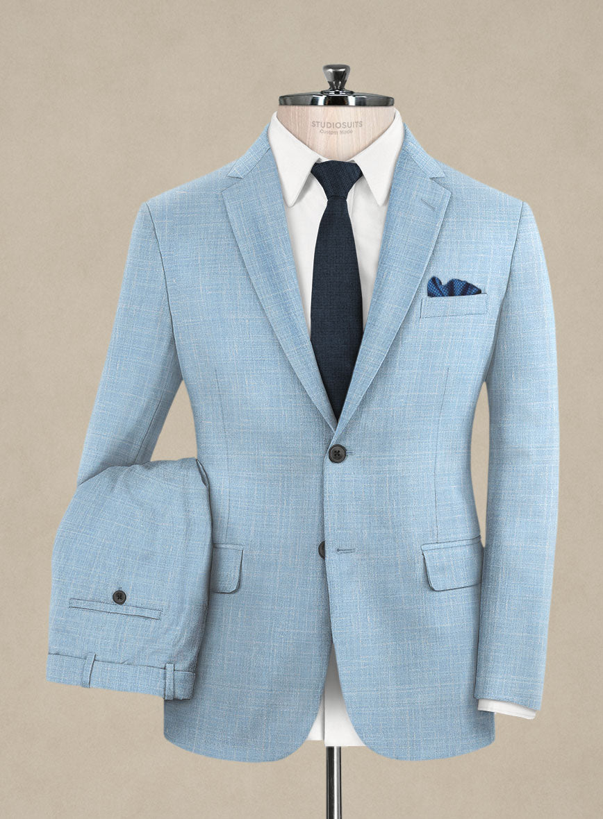 Italian Murano Light Blue Wool Linen Suit - StudioSuits