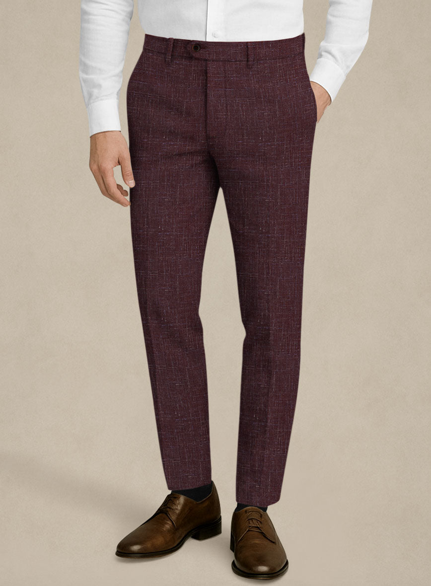 Italian Murano Maroon Wool Linen Pants - StudioSuits