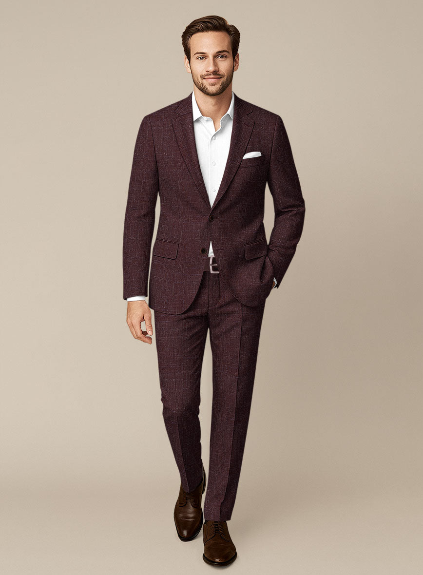 Italian Murano Maroon Wool Linen Suit - StudioSuits