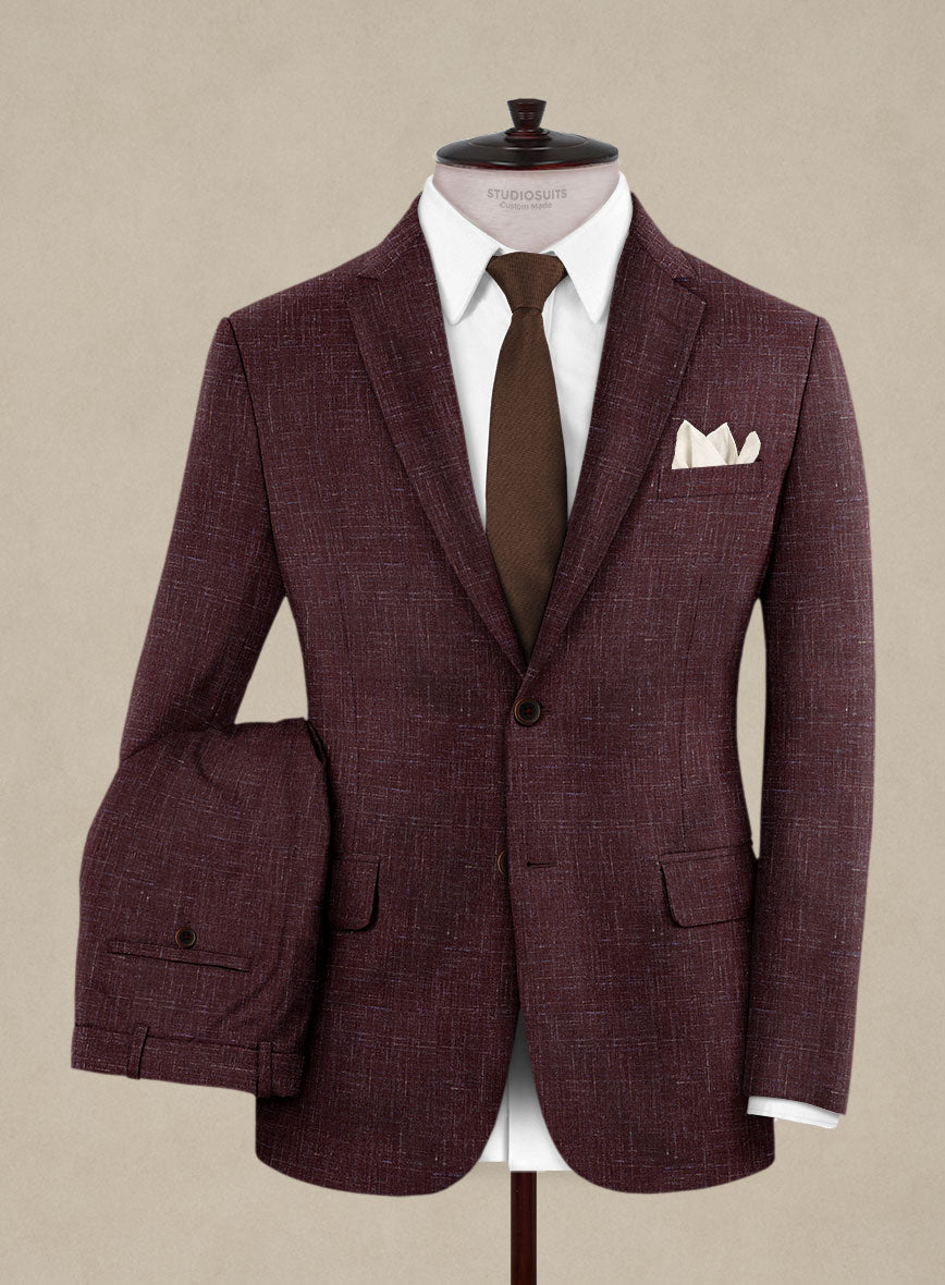 Italian Murano Maroon Wool Linen Suit - StudioSuits