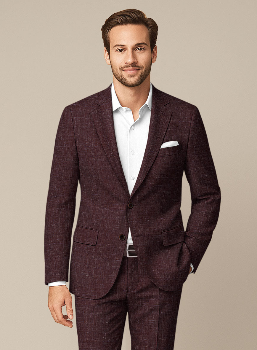 Italian Murano Maroon Wool Linen Suit - StudioSuits