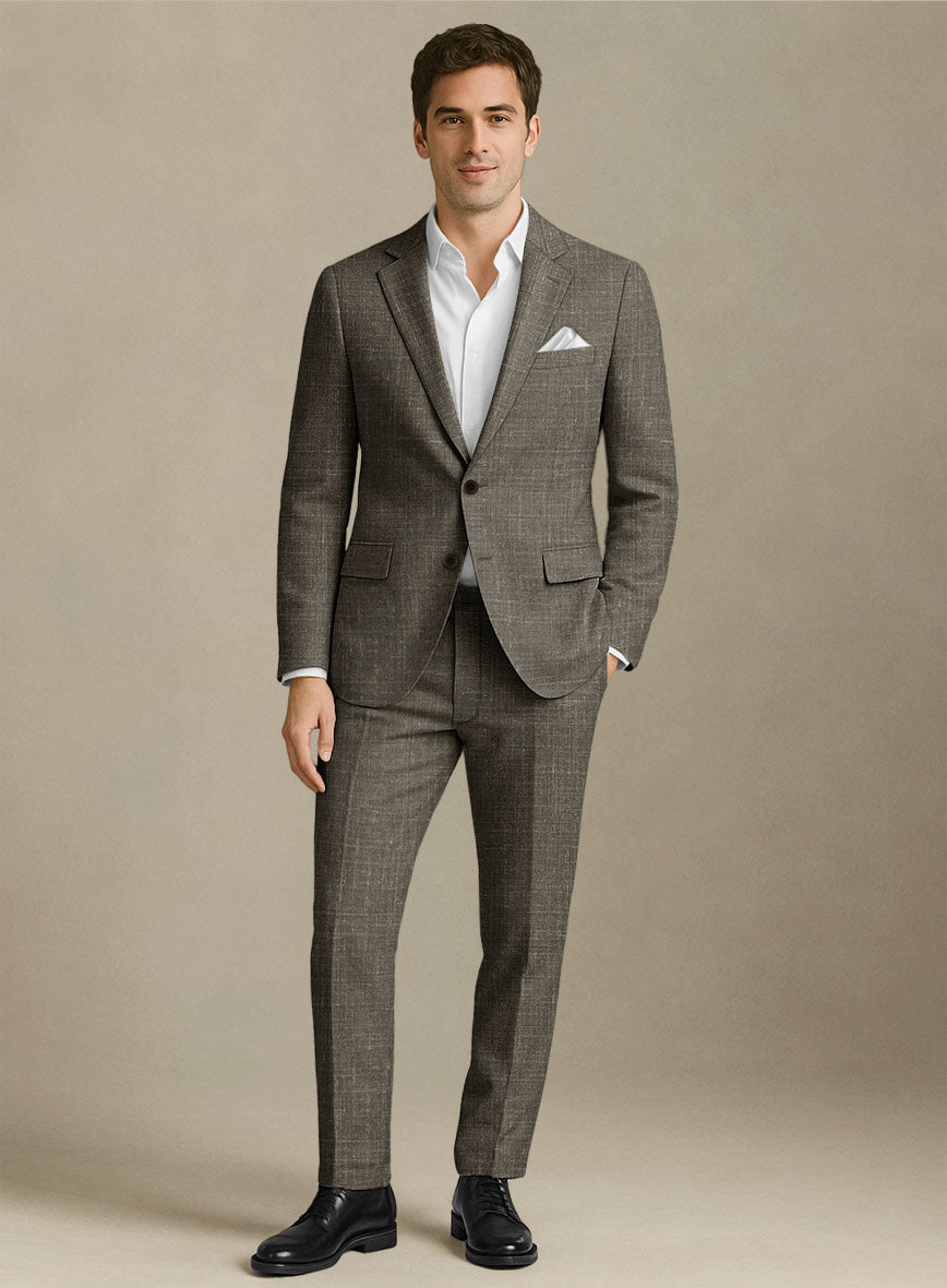 Italian Murano Mud Brown Wool Linen Suit - StudioSuits