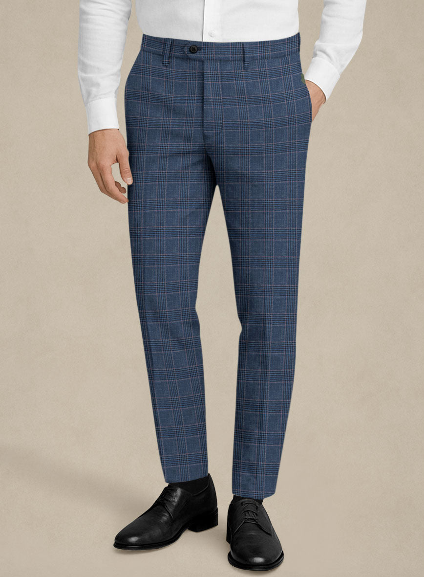 Italian Murano Najela Blue Wool Linen Silk Pants - StudioSuits