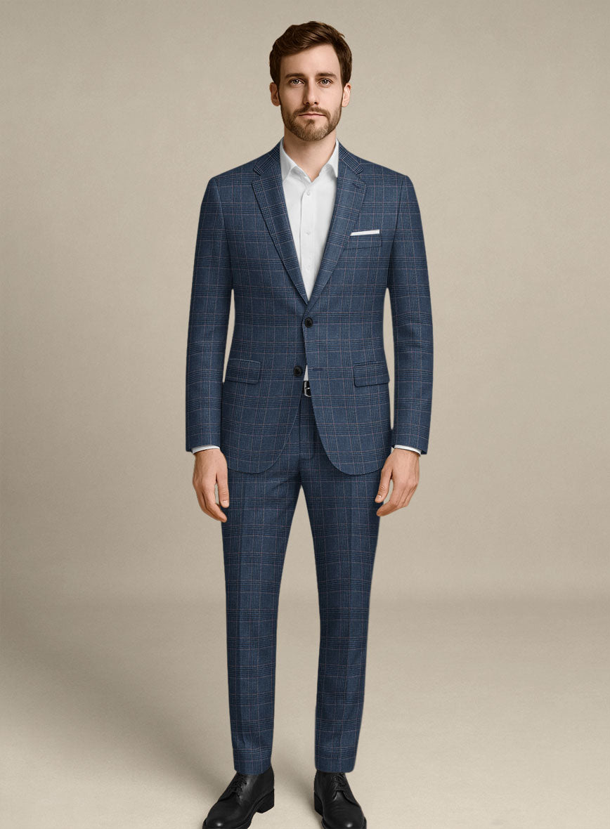Italian Murano Najela Blue Wool Linen Silk Suit - StudioSuits