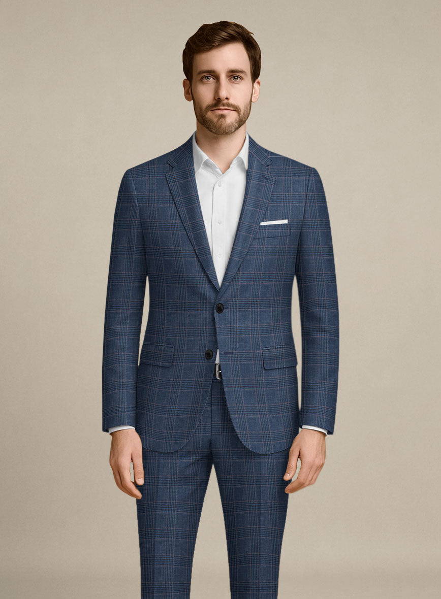 Italian Murano Najela Blue Wool Linen Silk Suit - StudioSuits