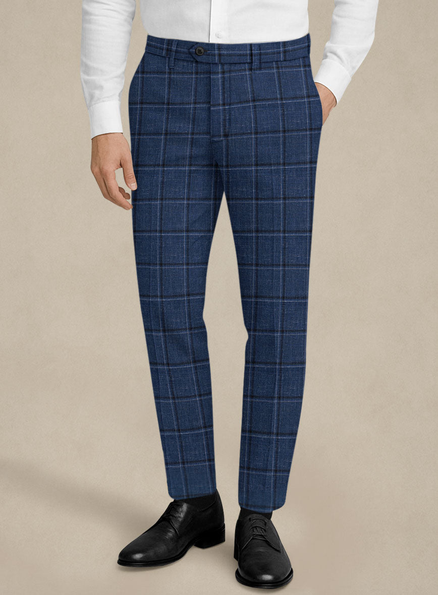 Italian Murano Odi Blue Wool Linen Silk Pants - StudioSuits