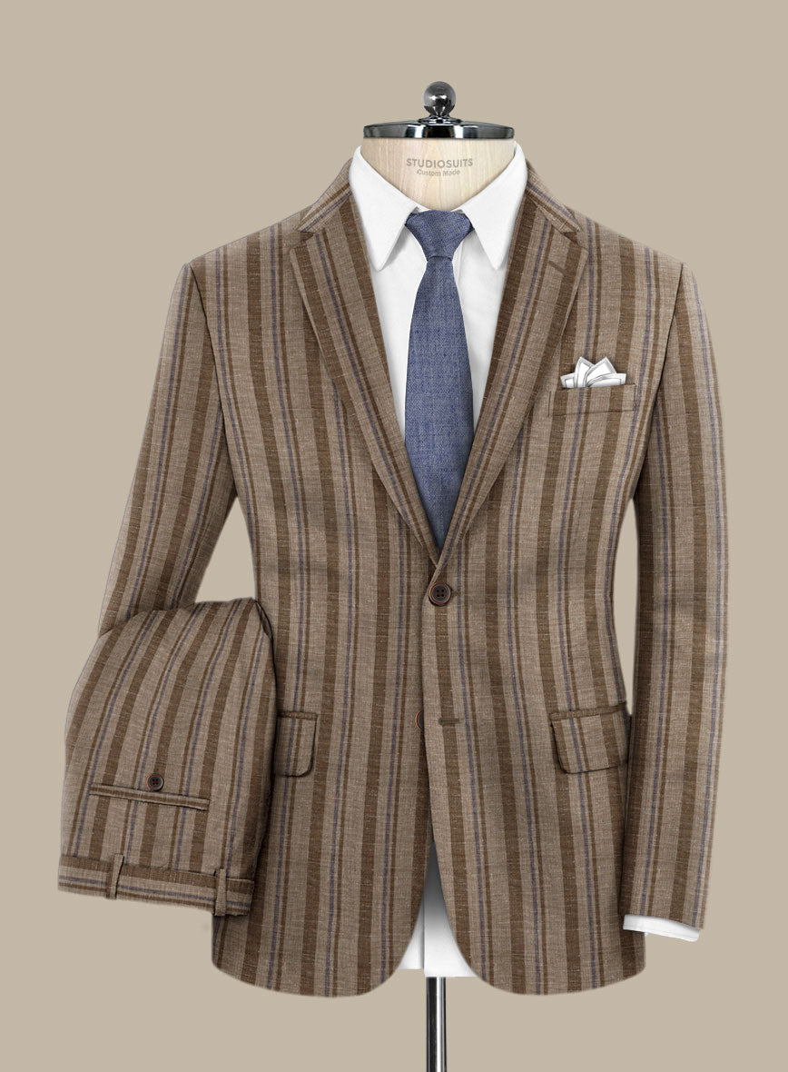 Italian Murano Omini Stripe Wool Linen Silk Suit - StudioSuits