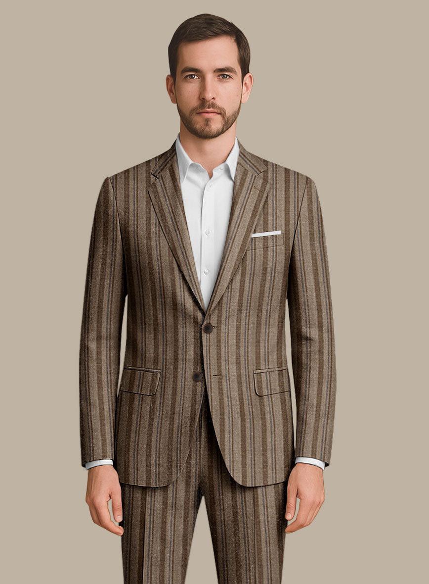 Italian Murano Omini Stripe Wool Linen Silk Suit - StudioSuits
