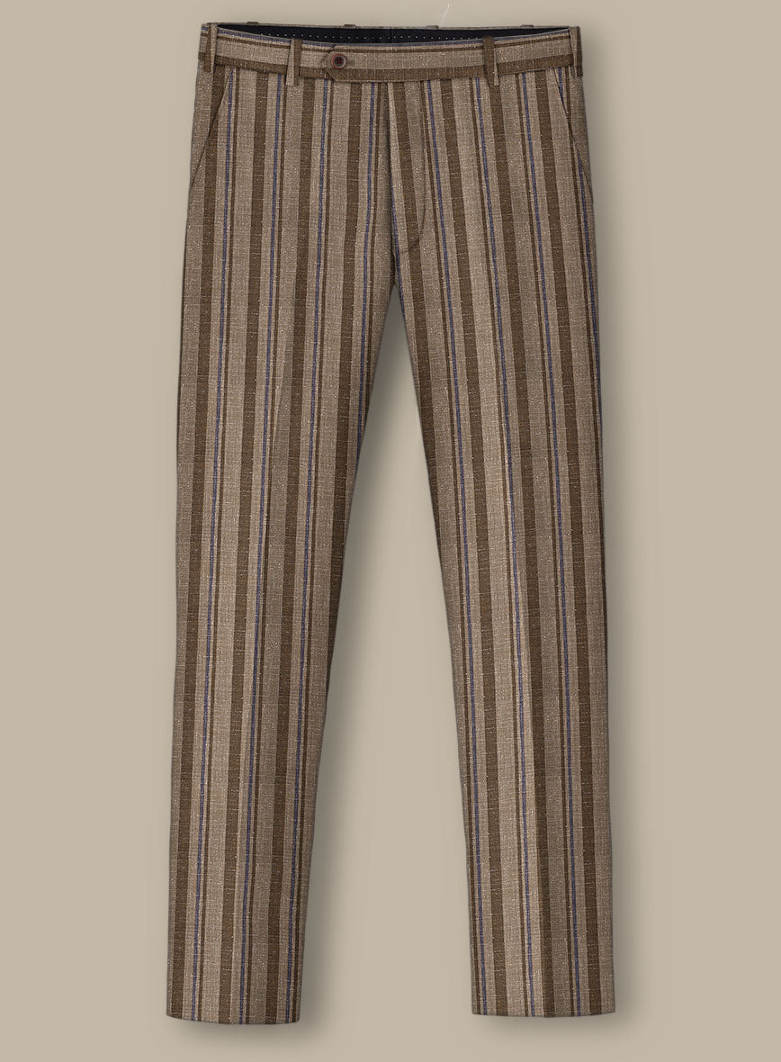 Italian Murano Omini Stripe Wool Linen Silk Pants - StudioSuits