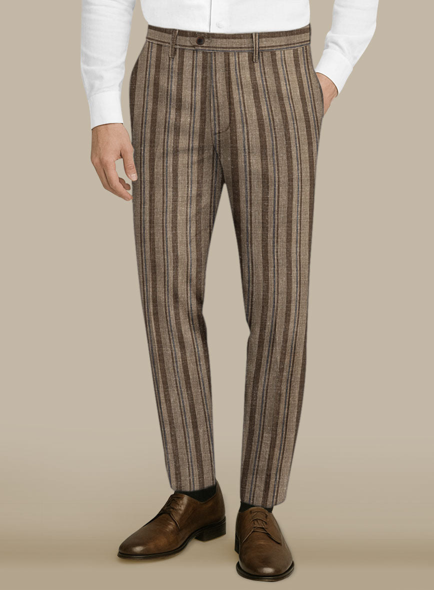 Italian Murano Omini Stripe Wool Linen Silk Pants - StudioSuits