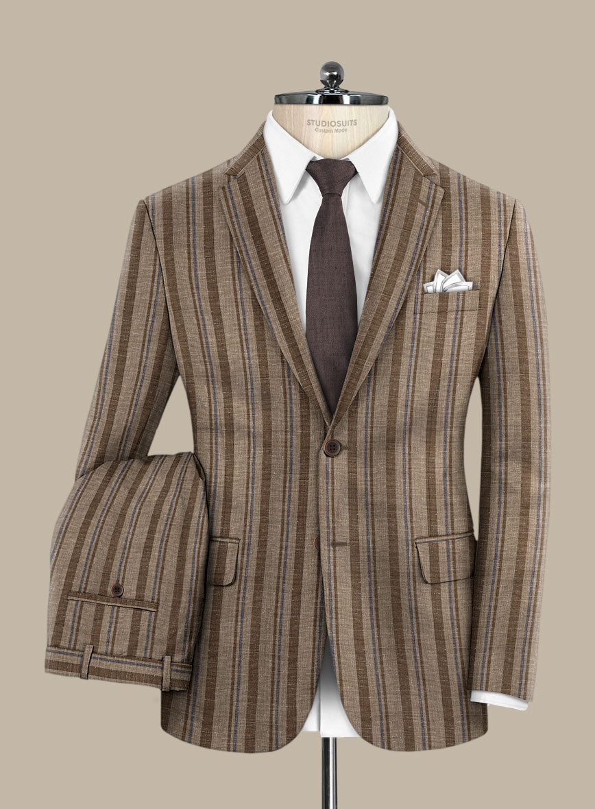 Italian Murano Omini Stripe Wool Linen Silk Suit - StudioSuits