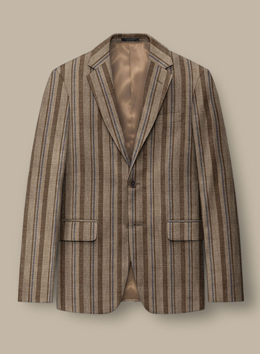 Italian Murano Omini Stripe Wool Linen Silk Suit - StudioSuits
