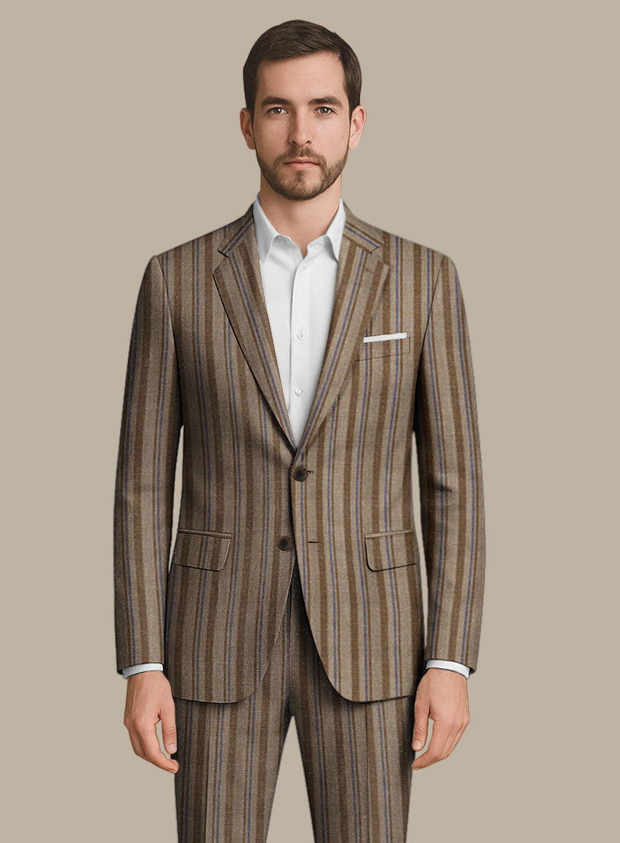Italian Murano Omini Stripe Wool Linen Silk Suit - StudioSuits