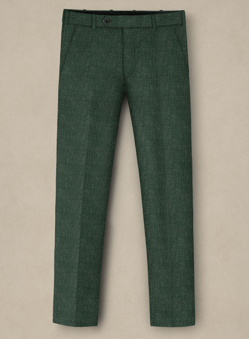 Italian Murano Pine Green Wool Linen Silk Pants - StudioSuits