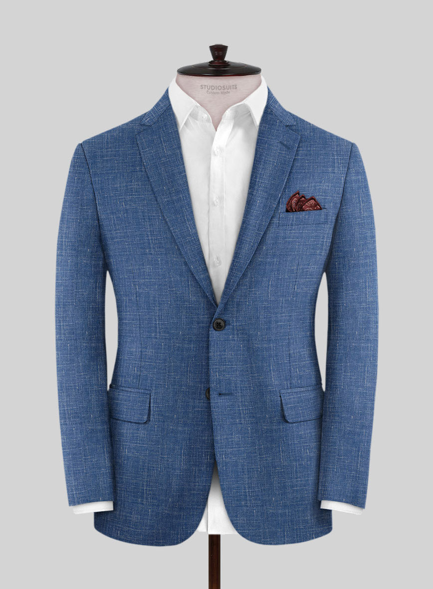 Italian Murano Portland Blue Wool Linen Jacket - StudioSuits