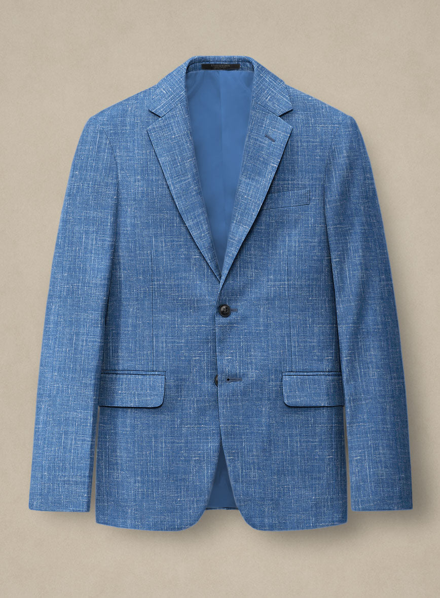 Italian Murano Portland Blue Wool Linen Jacket - StudioSuits