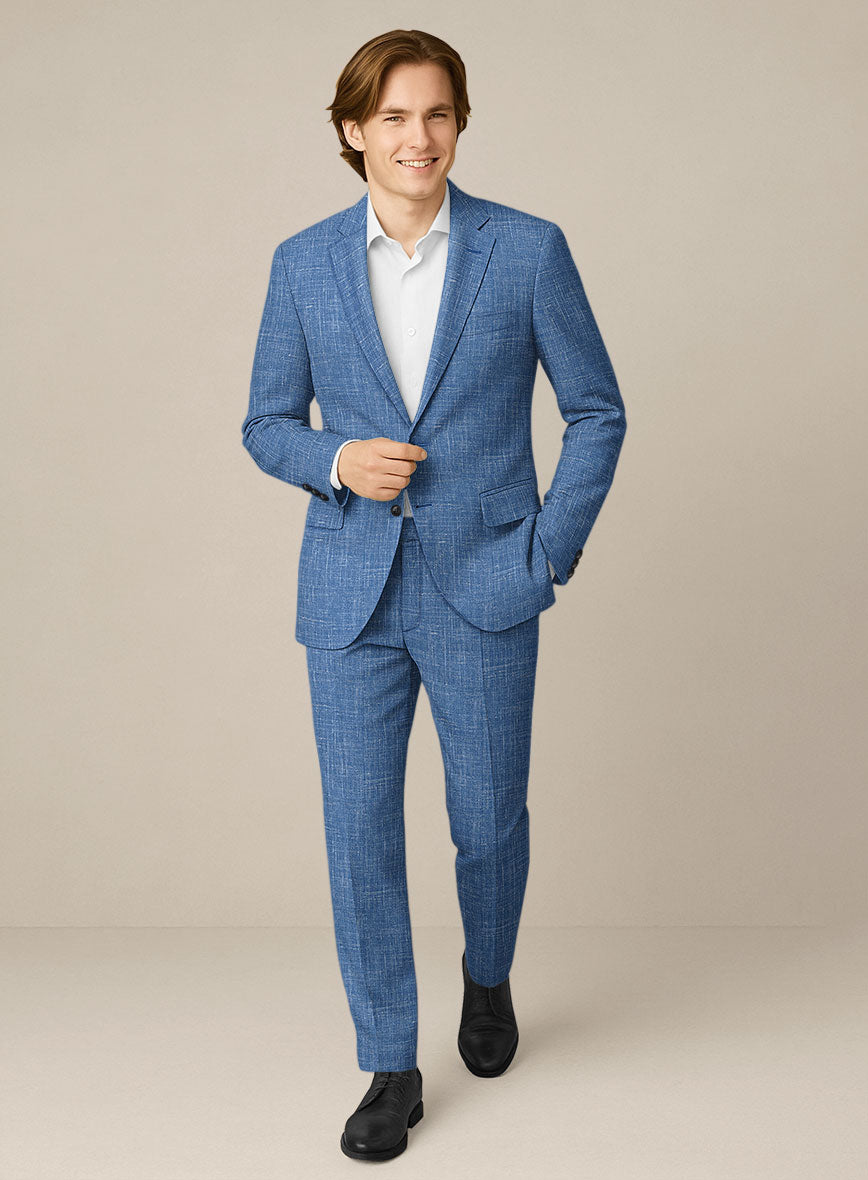 Italian Murano Portland Blue Wool Linen Suit - StudioSuits