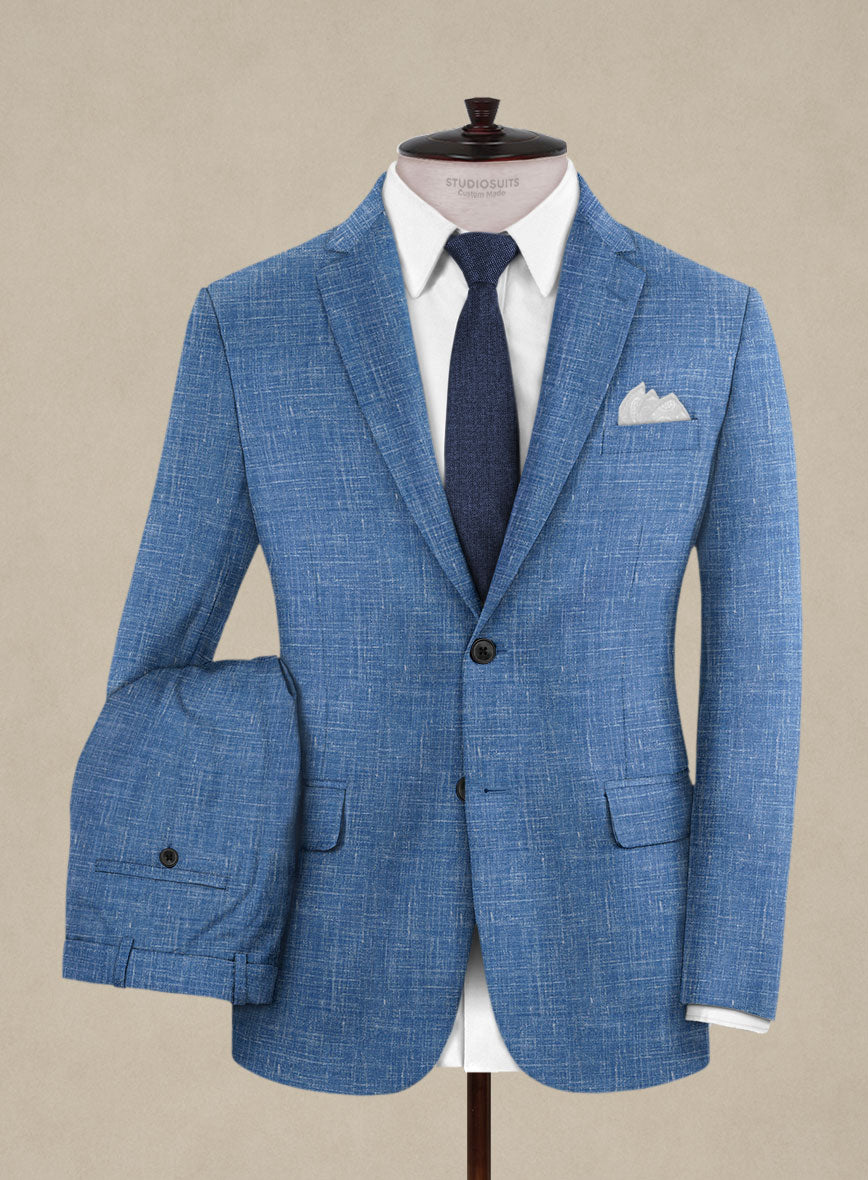 Italian Murano Portland Blue Wool Linen Suit - StudioSuits