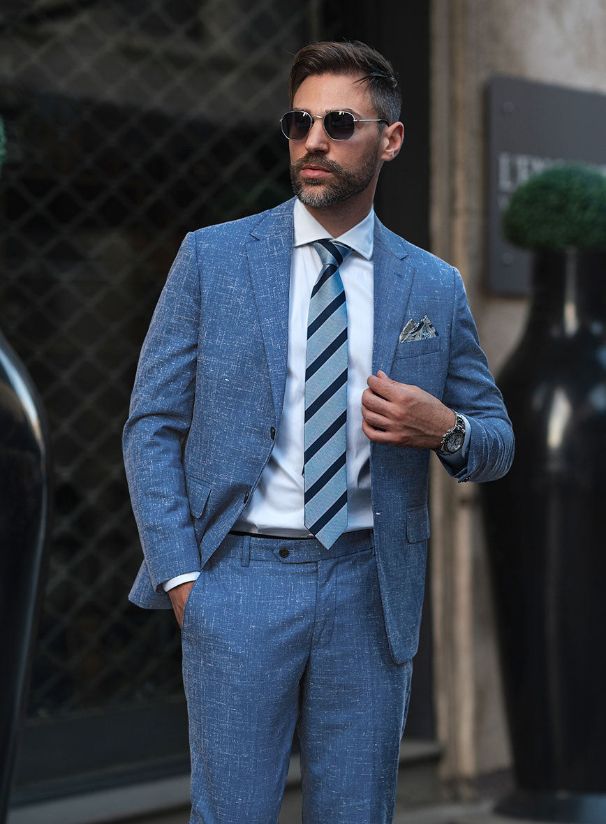 Italian Murano Portland Blue Wool Linen Suit - StudioSuits