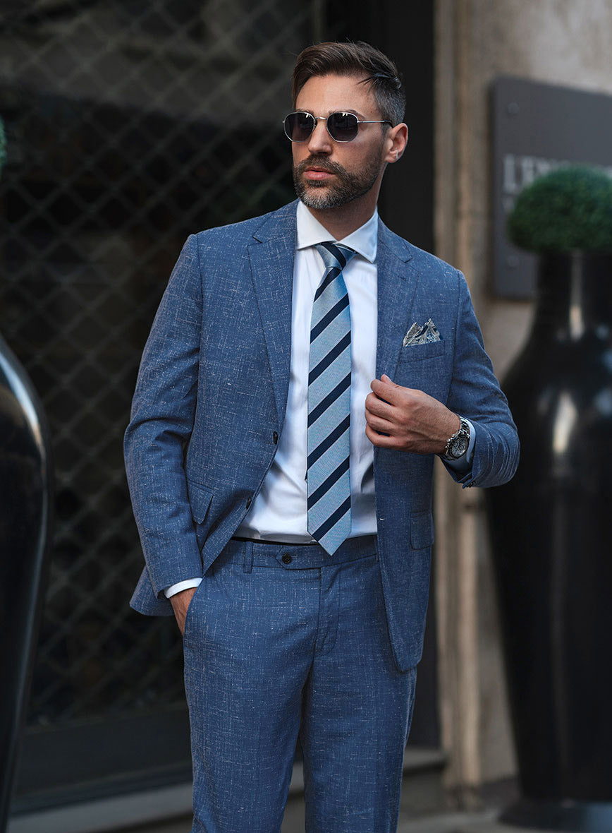 Italian Murano Portland Blue Wool Linen Suit - StudioSuits