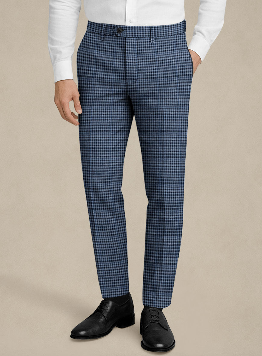 Italian Murano Ramesa Blue Wool Linen Silk Pants - StudioSuits
