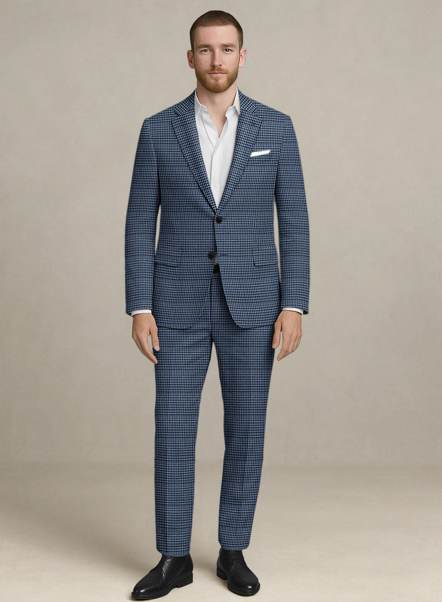 Italian Murano Ramesa Blue Wool Linen Silk Suit - StudioSuits