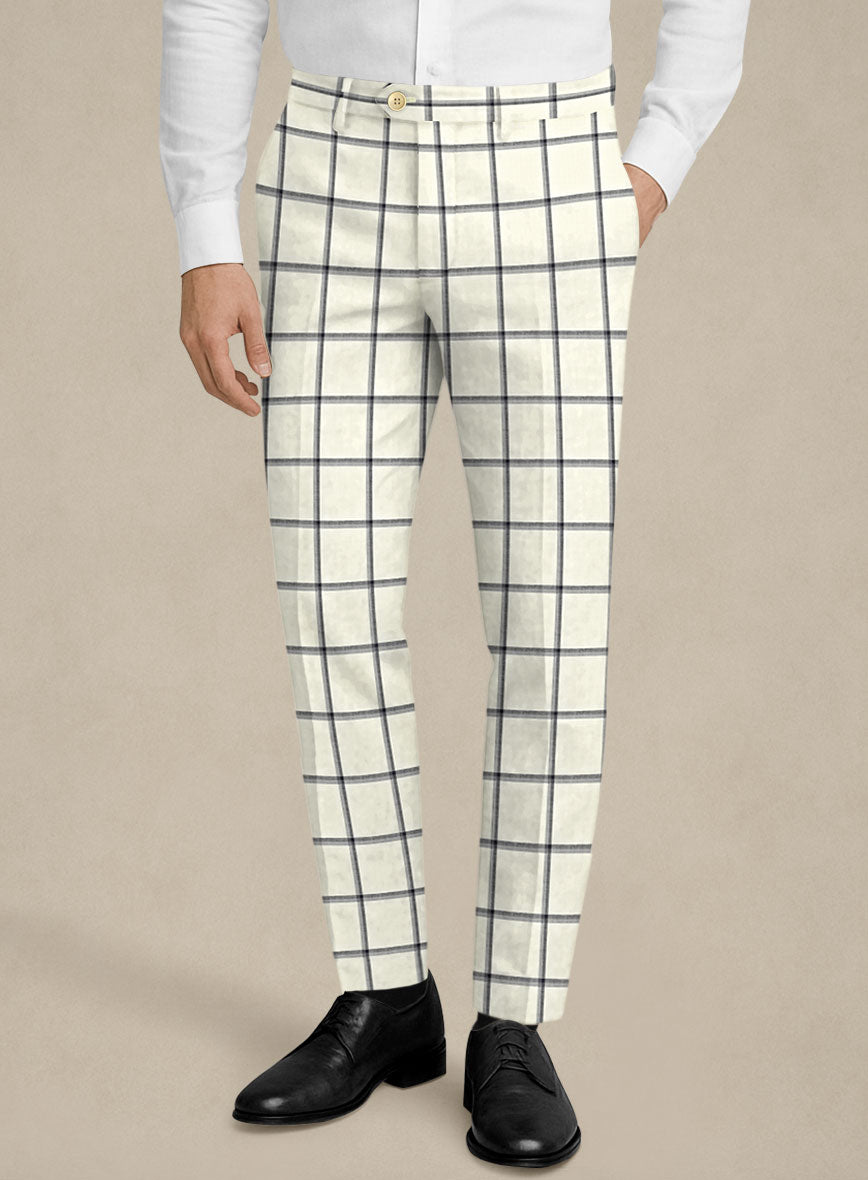 Italian Murano Recamo Ivory Wool Linen Silk Pants - StudioSuits