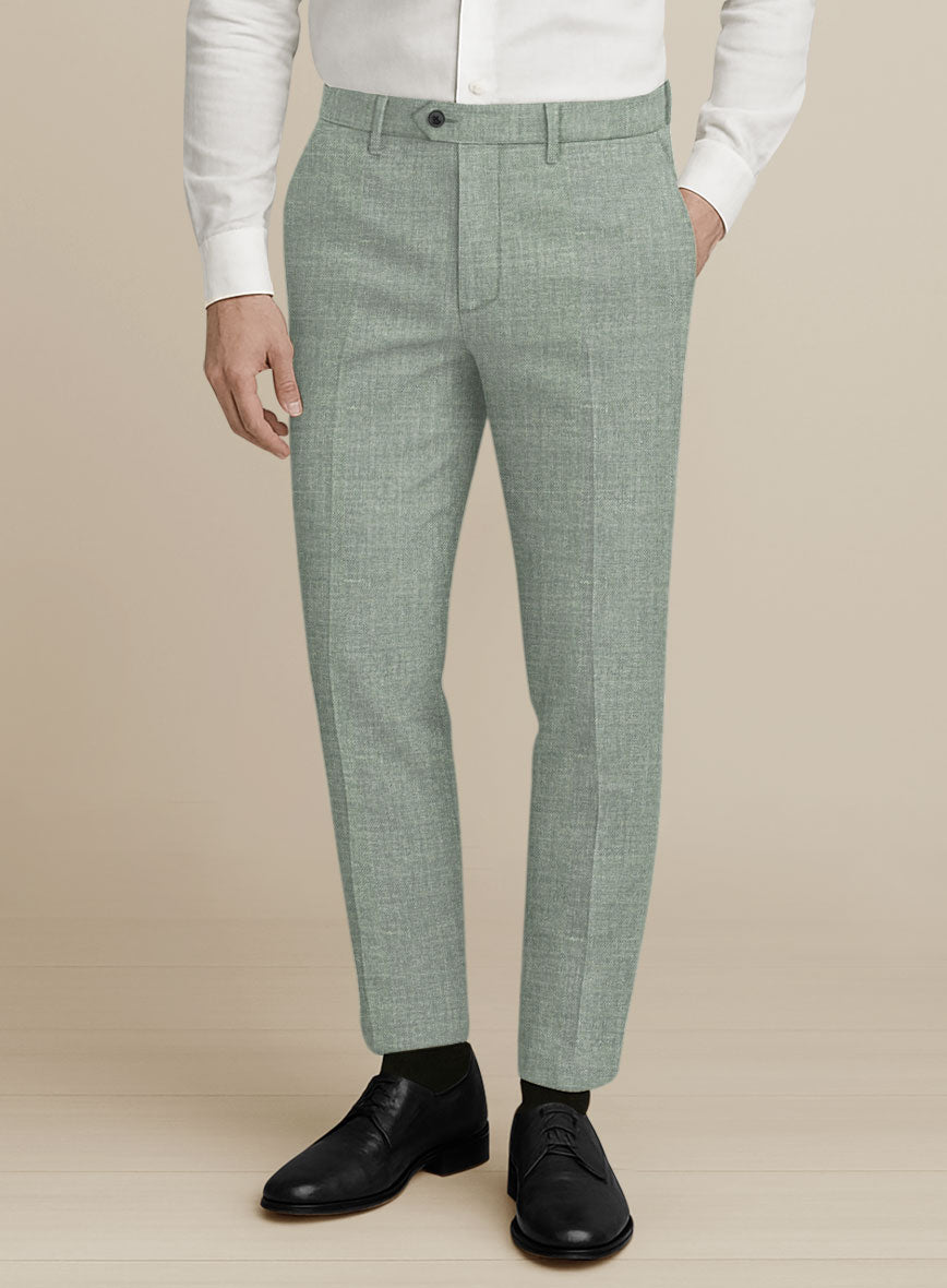 Italian Murano Seasalt Green Wool Linen Silk Pants - StudioSuits