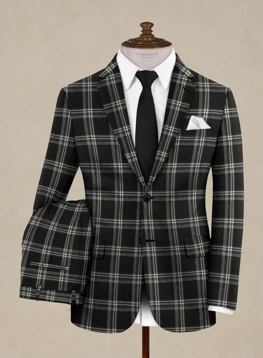 Italiano Murano Oseja Black Wool Linen Silk Suit - StudioSuits