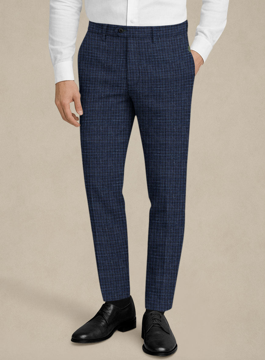 Italian Murano Zonla Blue Wool Linen Pants - StudioSuits