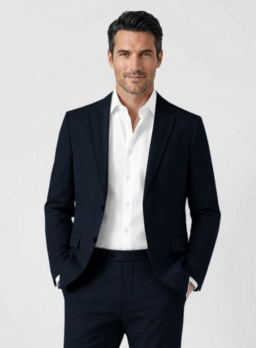 Italian Navy Blue Cotton Stretch Suit - StudioSuits
