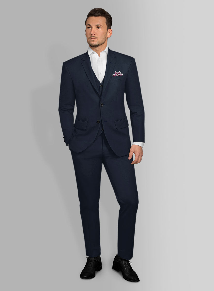 Italian Navy Blue Cotton Stretch Suit - StudioSuits