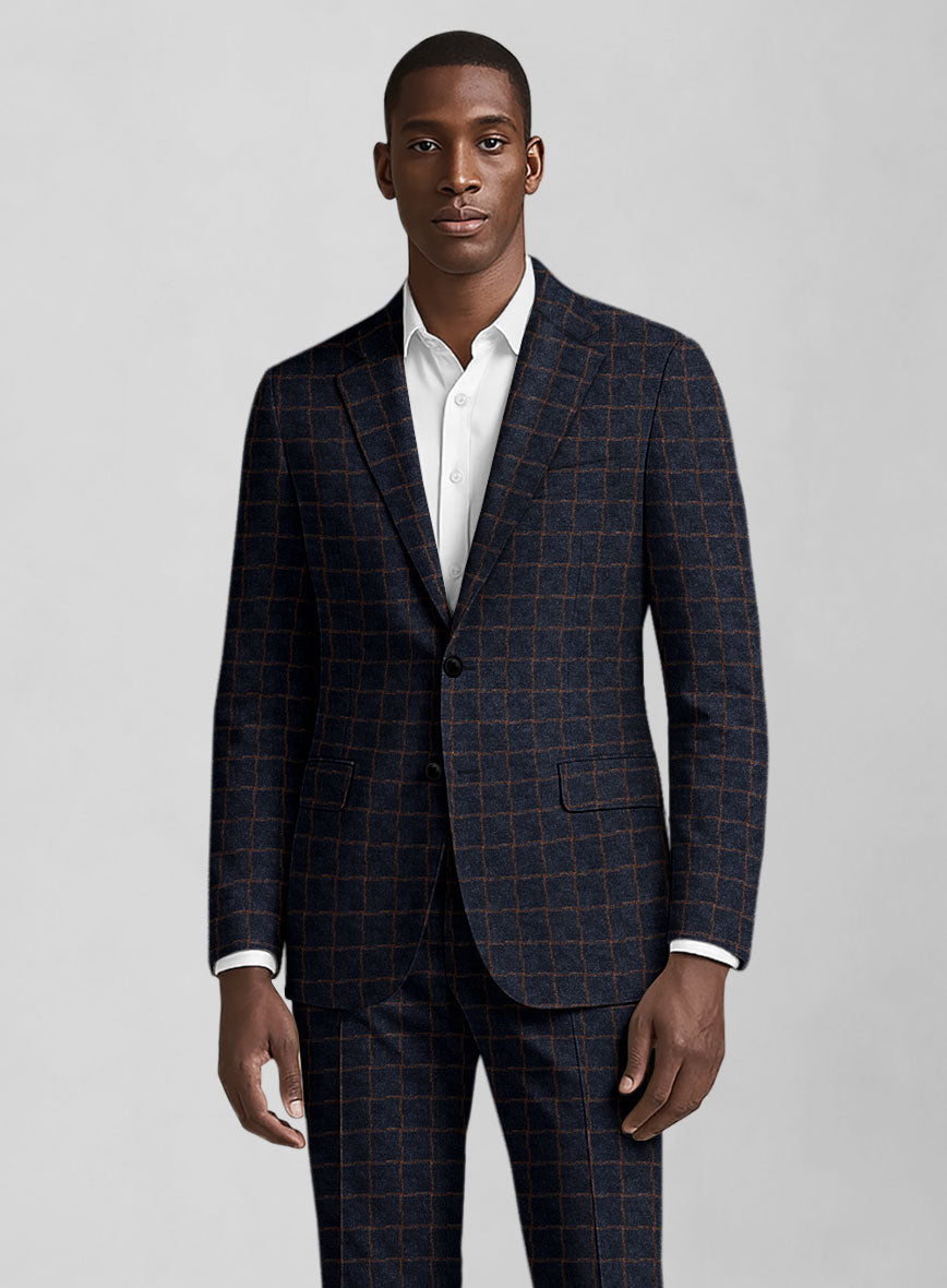 Italian Navy Terra Check Tweed Jacket - StudioSuits