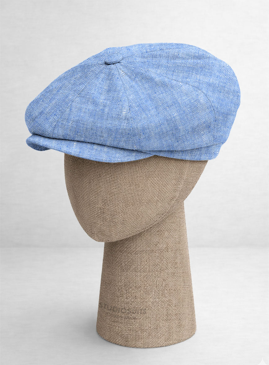 Italian Nile Blue Linen Newsboy Cap - StudioSuits