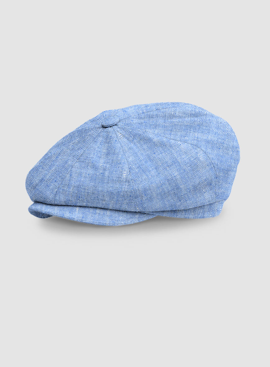 Italian Nile Blue Linen Newsboy Cap - StudioSuits