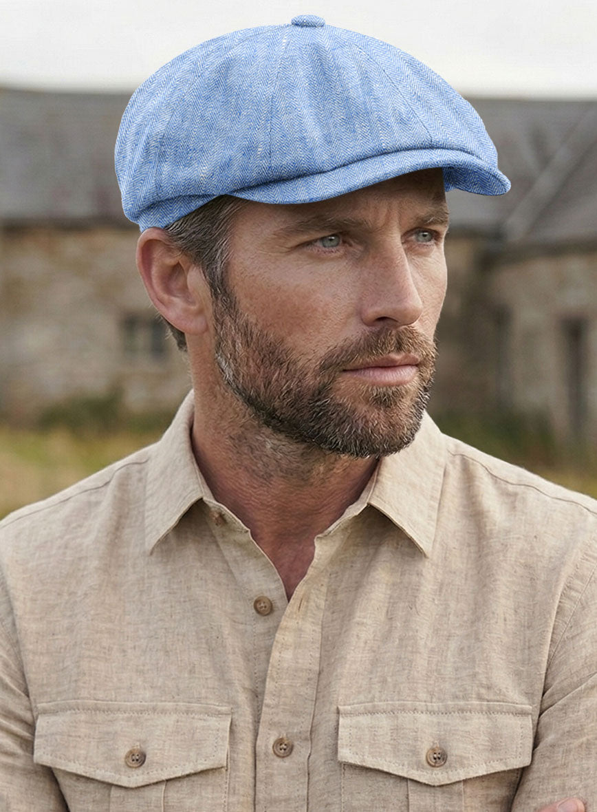 Italian Nile Blue Linen Newsboy Cap - StudioSuits