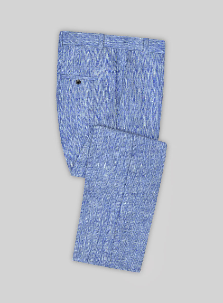 Italian Nile Blue Linen Pants - StudioSuits