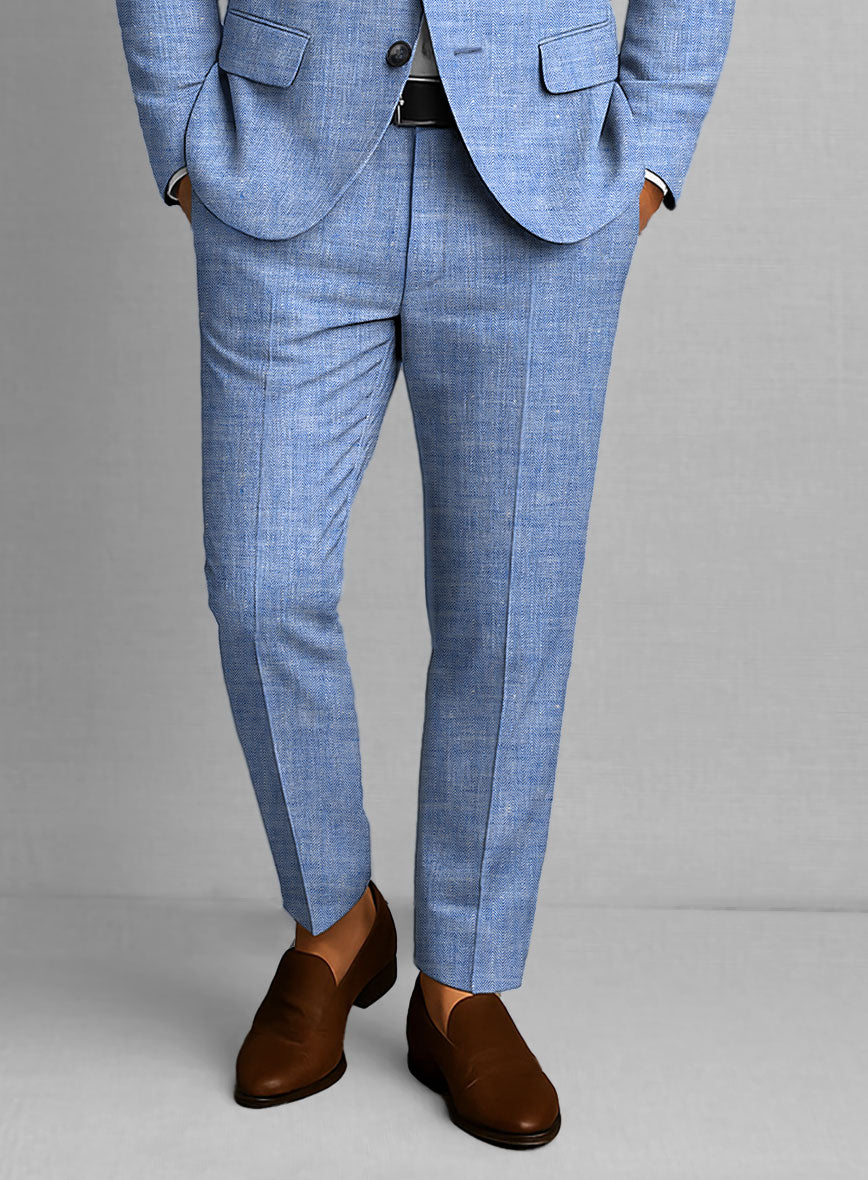 Italian Nile Blue Linen Pants - StudioSuits