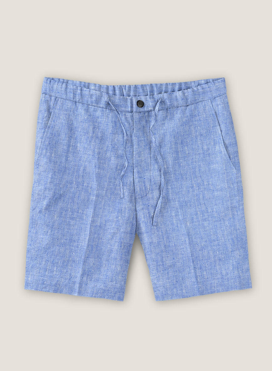 Italian Nile Blue Linen Shorts - StudioSuits