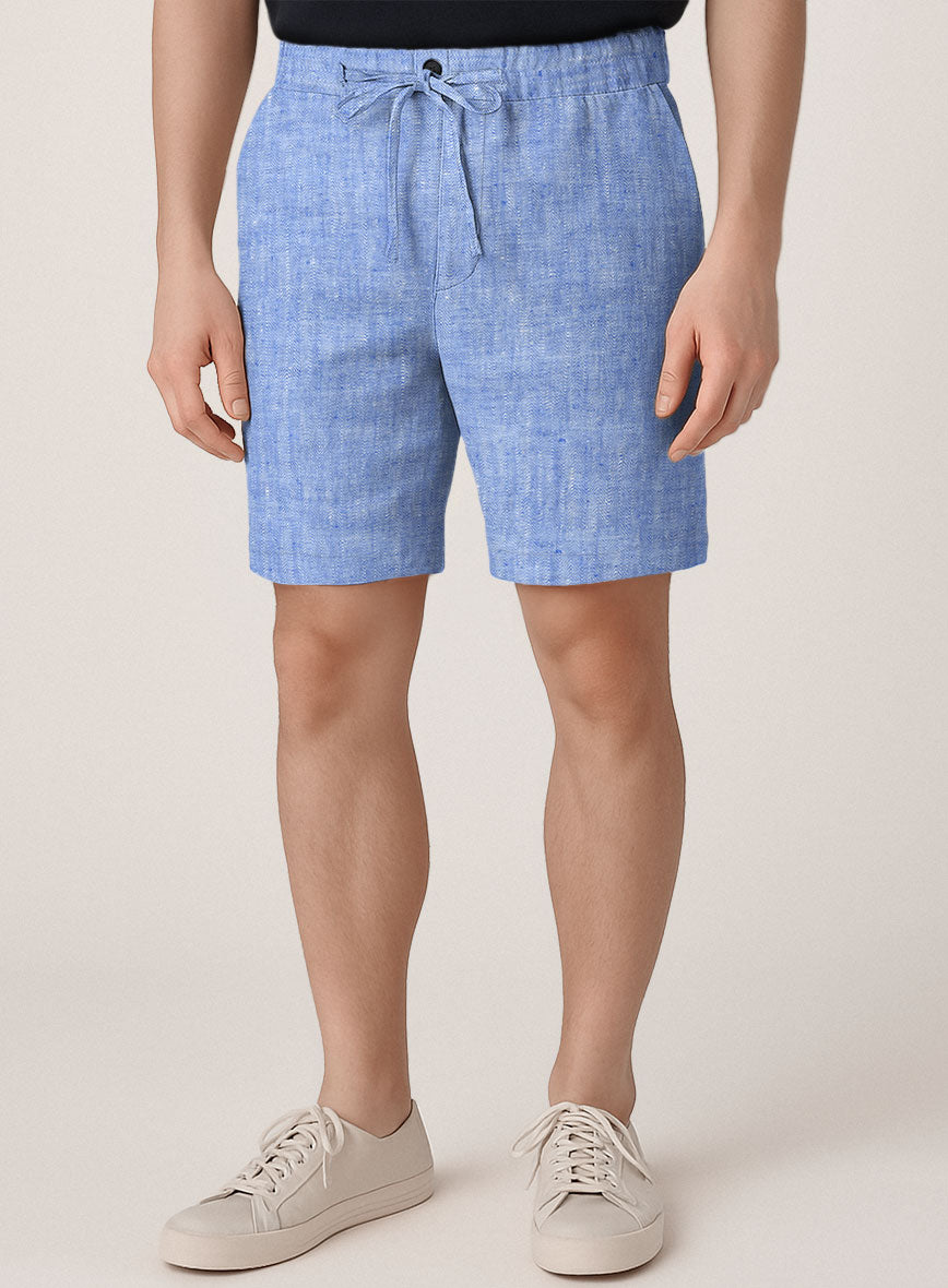 Italian Nile Blue Linen Shorts - StudioSuits