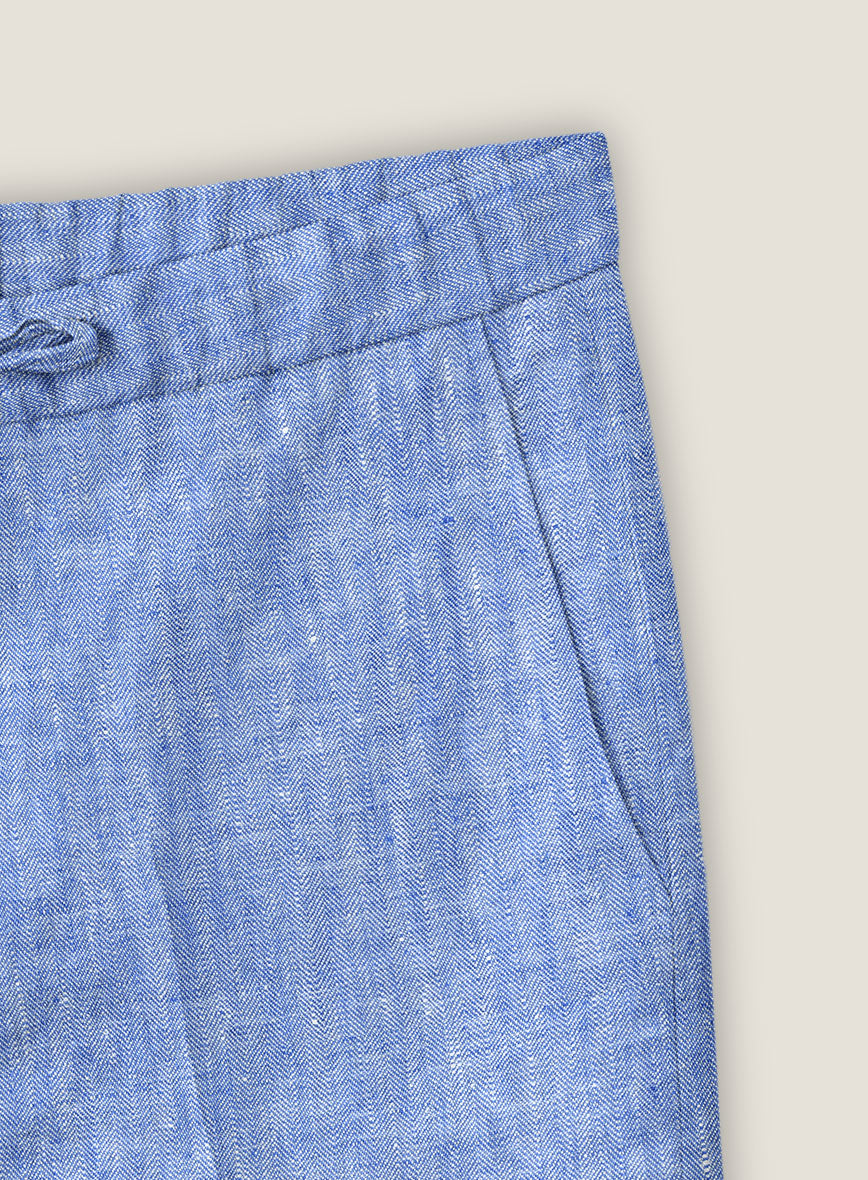 Italian Nile Blue Linen Shorts - StudioSuits
