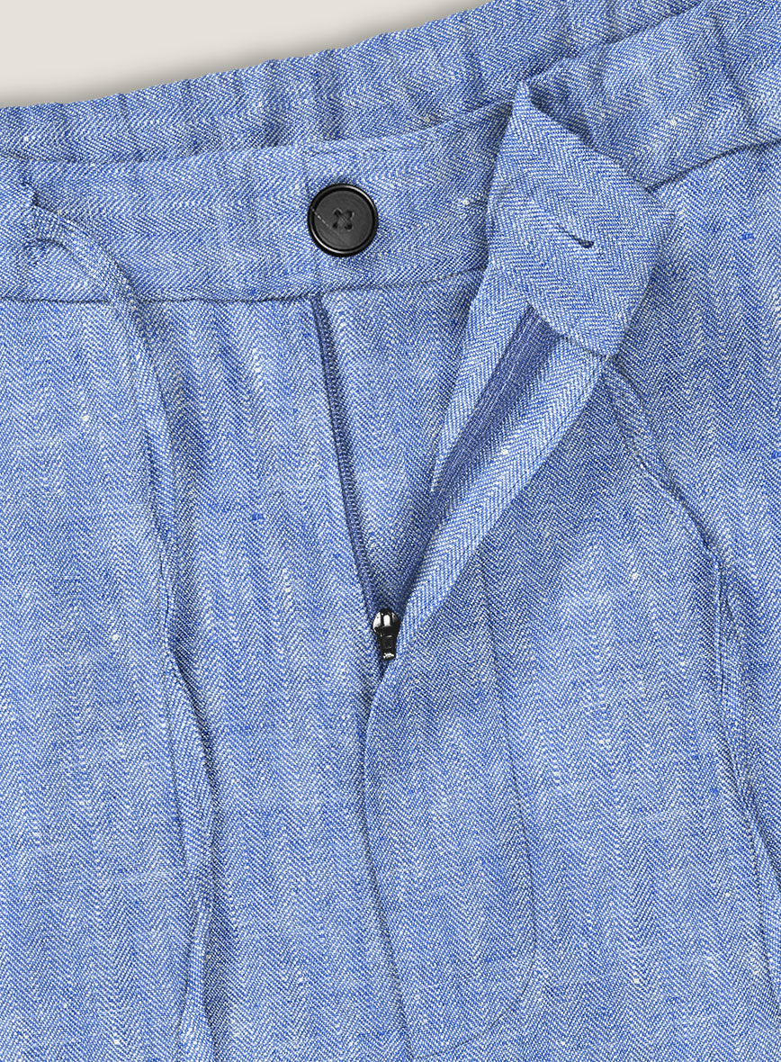 Italian Nile Blue Linen Shorts - StudioSuits