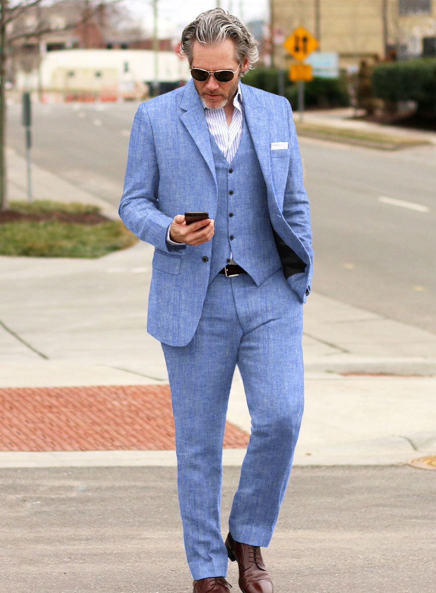 Italian Nile Blue Linen Suit - StudioSuits