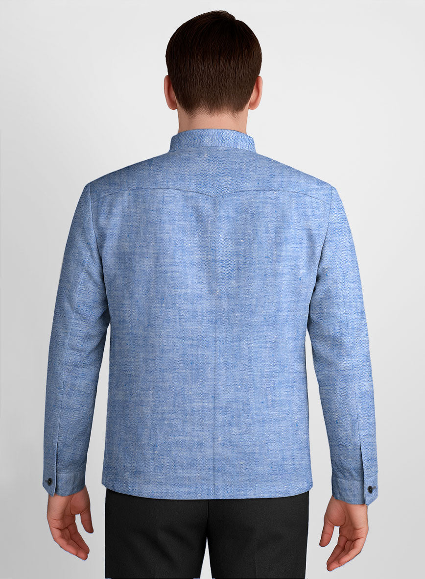 Italian Nile Blue Linen Zipper Jacket - StudioSuits