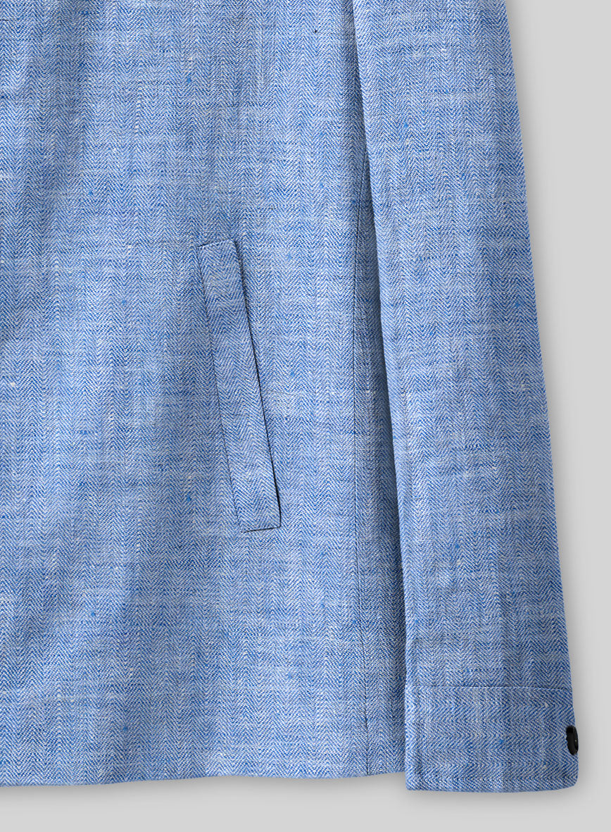 Italian Nile Blue Linen Zipper Jacket - StudioSuits