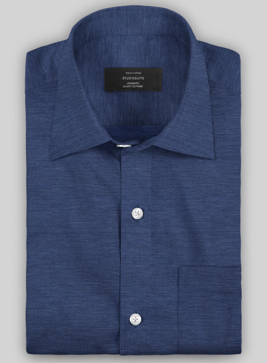 Italian Nile Blue Stretch Cotton Shirt - StudioSuits