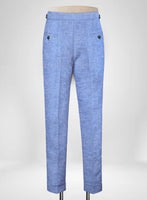 Italian Nile Blue Linen Highland Trousers - StudioSuits